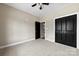 Neutral bedroom with large closet and ceiling fan; perfect for relaxation at 213 Benfield Rd, Kings Mountain, NC 28086