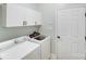 Laundry room with front-load washer and dryer, shelving, and white door at 2635 Cotton Planter Ln, Charlotte, NC 28270