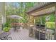 Outdoor patio with grill, dining table, umbrella and exterior wood railing at 2635 Cotton Planter Ln, Charlotte, NC 28270