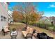 Backyard features a small patio with cushioned seating, trees and grass at 282 Fischer Rd, Fort Mill, SC 29175