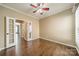 Office space with hardwood floors, a ceiling fan, and open doorway at 3043 Santee Ct, Fort Mill, SC 29707