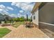 Backyard showcases a brick patio, dining table, and fire pit at 4040 Deep River Way, Waxhaw, NC 28173