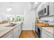 Modern kitchen boasts gray cabinetry, stainless appliances, and granite countertops at 5615 American Way, Denver, NC 28037