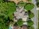 Aerial view of a home showcasing its backyard, driveway, and surrounding trees at 7138 Wessynton Dr, Charlotte, NC 28226