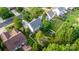 Aerial view of a spacious backyard with a swing set and white picket fence at 815 Clearbrook Rd, Matthews, NC 28105