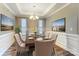 An elegant dining room featuring modern decor, large paintings, and a tray ceiling with chandelier at 1026 Slew O Gold Ln, Indian Trail, NC 28079