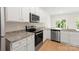 Modern kitchen with stainless steel appliances, granite countertops, and white cabinets, under a microwave at 1055 Doran Ter, Richburg, SC 29729