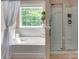 Inviting bathroom featuring a soaking tub, separate shower, and a bright window at 136 Elba Dr, Mooresville, NC 28115