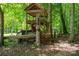 An outdoor playhouse nestled in a wooded area offers a fun retreat with rustic charm and natural surroundings at 174 Buena Vale Dr, Gastonia, NC 28056