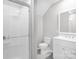 Bathroom features a glass walk-in shower, toilet, and white vanity at 208 N Kayla Dr, Salisbury, NC 28146