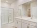 Modern bathroom with double vanity, frameless shower, and spacious layout at 3662 Charles Nw St, Conover, NC 28613