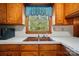 Close-up on the kitchen sink, with matching cabinetry, and a window at 6215 Simpson Rd, Charlotte, NC 28216
