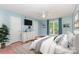 Serene main bedroom featuring hardwood floors, light blue walls, and ample natural light at 7218 Jacobs Fork Ln, Charlotte, NC 28273