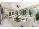 Bright sunroom featuring large windows, skylights, neutral colors, and comfortable seating at 7218 Jacobs Fork Ln, Charlotte, NC 28273