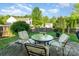 Outdoor patio with seating surrounded by a well-maintained lawn and greenery at 8414 Oak Ne Dr, Charlotte, NC 28269
