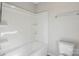 White shower-tub combination unit, and a white toilet in this well-maintained bathroom at 1175 Valley St # 111, Statesville, NC 28677