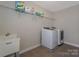 Convenient laundry room with storage shelves, utility sink and new, modern washer and dryer at 135 Canoe Pole Ln, Mooresville, NC 28117