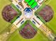 Aerial view of four baseball fields configured around a centrally located pavilion at 1540 Striped Bass Ln, Clover, SC 29710