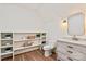 Bright bathroom with rustic vanity, open shelving, and modern fixtures at 3524 Lacie Ln, Charlotte, NC 28211