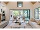 Open living room with vaulted ceiling and large sliding doors to outside patio at 3524 Lacie Ln, Charlotte, NC 28211