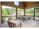Outdoor patio with comfortable seating, railing, and a view of the backyard at 3524 Lacie Ln, Charlotte, NC 28211