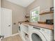 Well-equipped laundry room with built-in shelving and countertop space at 3721 Providence Plantation Ln, Charlotte, NC 28270