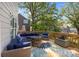 Outdoor living space featuring comfortable seating, a fire pit, and views of the surrounding landscape at 414 King St, Waxhaw, NC 28173