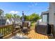 Cozy wooden deck with a dining table, chairs, grill, and outdoor lights for evening gatherings at 414 King St, Waxhaw, NC 28173