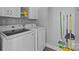 Functional laundry room with modern washer and dryer, ample storage shelves and cleaning supplies at 414 King St, Waxhaw, NC 28173