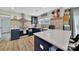 Modern kitchen with navy cabinets, stainless steel appliances, and decorative backsplash at 456 Rainbow Cir, Clover, SC 29710