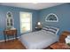 Bedroom showcasing a bed with striped pillows and a window with a view at , Hickory, NC 28602