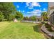 Expansive backyard featuring a refreshing pool, lush lawn, and a charming playhouse at 1305 Glenview Ln, Rock Hill, SC 29730