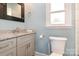 Updated bathroom featuring gray vanity, granite countertop, and white toilet at 1509 Wiltshire Rd, Salisbury, NC 21844