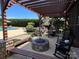 Charming backyard patio with a stone fire pit, outdoor seating, and lush landscaping at 3000 J R Ct, Stanley, NC 28164