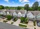 Aerial view of the townhome community featuring well-maintained landscaping, blue skies, and attached garages at 432 Belton St, Charlotte, NC 28209