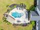 Aerial shot of the backyard pool, patio area, outdoor kitchen and meticulously manicured landscaping at 754 Culp Ferguson Rd, Lancaster, SC 29720