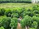 Aerial view of a private home nestled among mature trees, offering a serene and secluded setting at 8524 Quarters Ln, Mint Hill, NC 28227