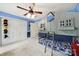 Bedroom with custom built-in bunk beds, carpeted floor, and closet at 8524 Quarters Ln, Mint Hill, NC 28227