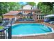 Refreshing backyard pool area with a spacious deck, providing an ideal space for relaxation and outdoor entertainment at 8524 Quarters Ln, Mint Hill, NC 28227