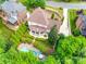 Stunning aerial perspective showcasing the home's pool, patio area, well-maintained landscaping, and architectural details at 10327 Oak Pond Cir, Charlotte, NC 28277