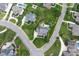 An aerial view shows the layout of the neighborhood and landscaping at 11000 Strike The Gold Ln, Waxhaw, NC 28173