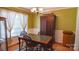 A cozy dining room with classic wainscoting and a four-chair dining table beneath a lovely chandelier at 12601 Guardhouse Ct, Charlotte, NC 28262