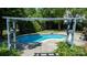 Backyard pool surrounded by greenery and a cozy waterfall feature at 12601 Guardhouse Ct, Charlotte, NC 28262
