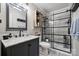 Modern bathroom featuring updated vanity with marble countertop and updated shower at 18 Shipmaster Ct, Clover, SC 29710