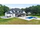 Spacious backyard featuring a sparkling blue pool, ample patio space, and lush landscaping for relaxation and enjoyment at 2854 Harlinsdale Dr, Rock Hill, SC 29732