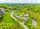 Stunning aerial view of a community with lush landscaping, community pool, clubhouse, tennis courts and playground at 308 Hollister Estates Dr, Waxhaw, NC 28173