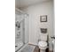 Cozy bathroom featuring a glass enclosed shower and decorative farmhouse accents at 584 Lamorak Pl, Richburg, SC 29729