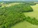 A picturesque aerial view featuring the wooded area, adjacent fields, and serene countryside at 5903 Wm Griffin Rd, Monroe, NC 28112