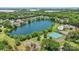An aerial view shows a well-maintained lake community featuring a pool, tennis courts, playground and lush trees at 907 Ospre Ln, Fort Mill, SC 29708