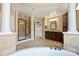 Elegant bathroom featuring a soaking tub, tile shower, and dual vanities at 9825 Ardrey Woods Dr, Charlotte, NC 28277